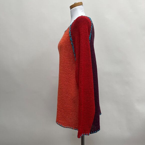 Jennifer Jenny George Sketchbook Ribbon Sweater Size 2X Red Orange Purple Blue - Picture 3 of 10